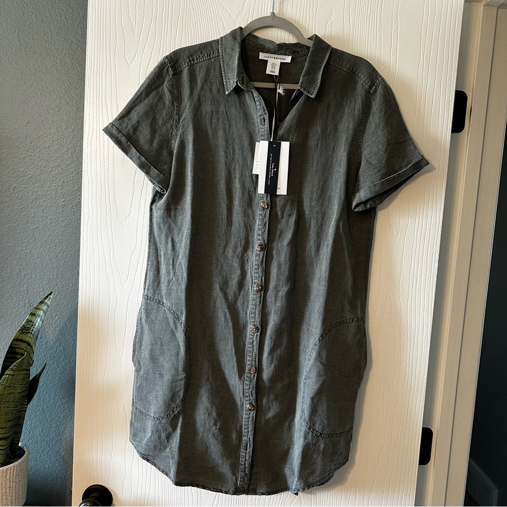 Lucky Brand Gray Button-Up Dress